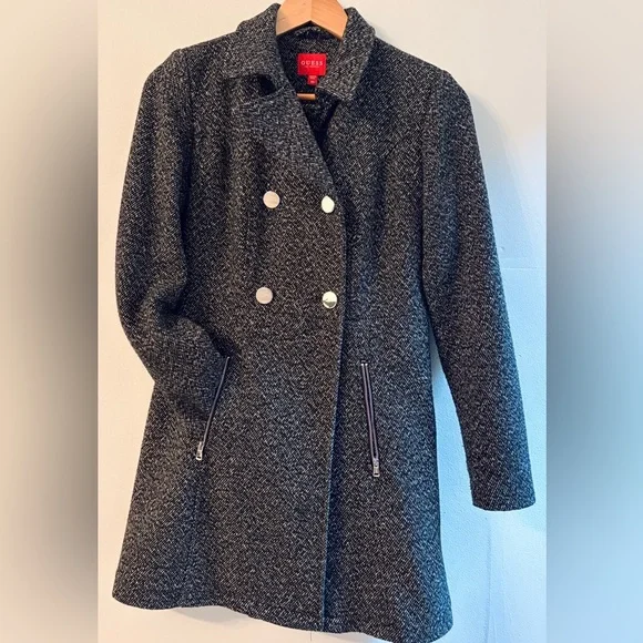 Guess Women's XS Black Double-Breasted Coat - Picture 2 of 7